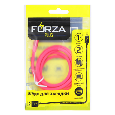 916062 FORZA Кабель для зарядки Micro USB, 1м, 2A, синхр. с ПК, прорезиненный цветной
