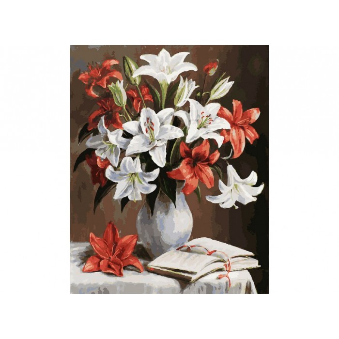 Картина по номерам на холсте 50х40 "Красно-белые лилии"